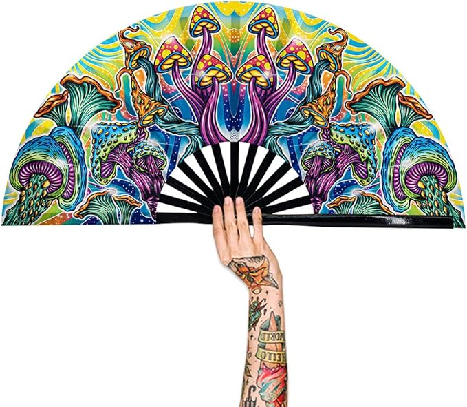 13" Large Rave Fan Bamboo, Folding Clack Hand Fans Foldable by Raveahem