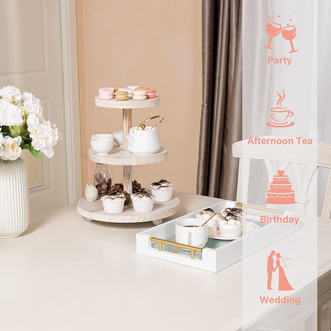 3 Tier Cupcake Stand Round, Wood Cake Stand - Image 3