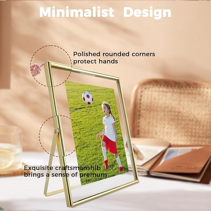 Gold Floating Frame, For Picture 5x7, Tabletop Shelf Photo Frame, Classy Gift - Image 3