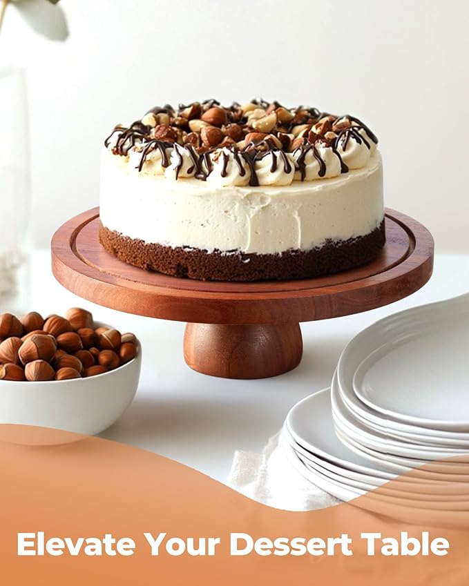 Kootek Wood Cake Stand with Lid, 2-in-1 Wooden Cake Plate & Covered Charcuterie - Image 4
