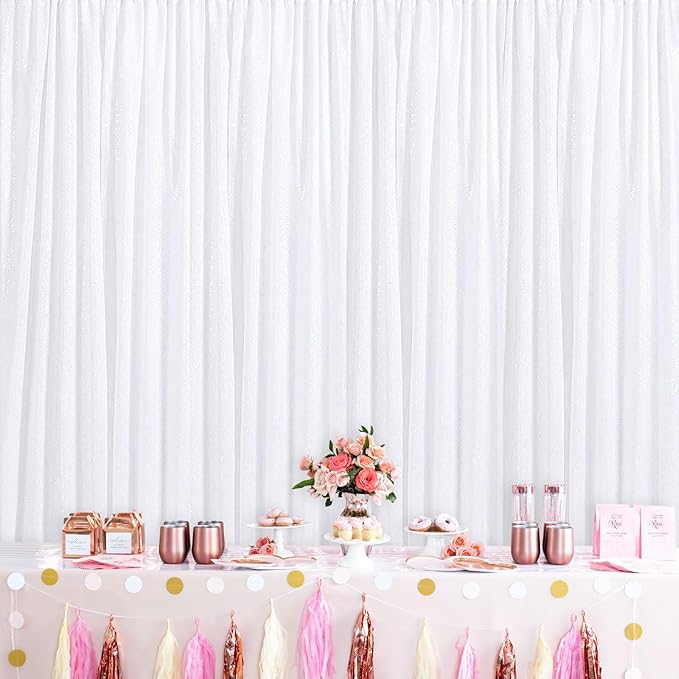 Sparkly Backdrop White Photo Backdground Curtain 3 Pack 2x8ft Sequin Fabric - Image 7