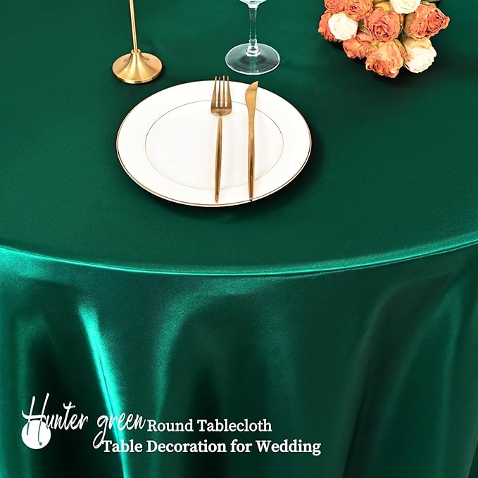 6 Pack 108 Inch Hunter Green Satin Tablecloth - Image 5