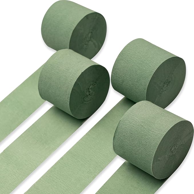 PartyWoo Crepe Paper Streamers 4 Rolls 328ft, Pack of Sage Green Crepe Paper by PartyWoo