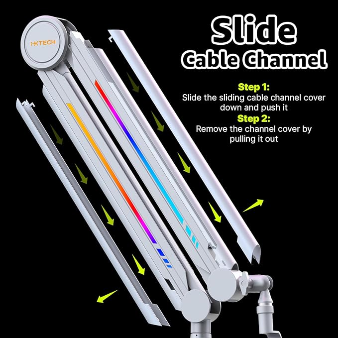 IXTECH RGB Mic Boom Arm High Profile, Overhead Boom Arm Microphone Stand Desk - Image 4