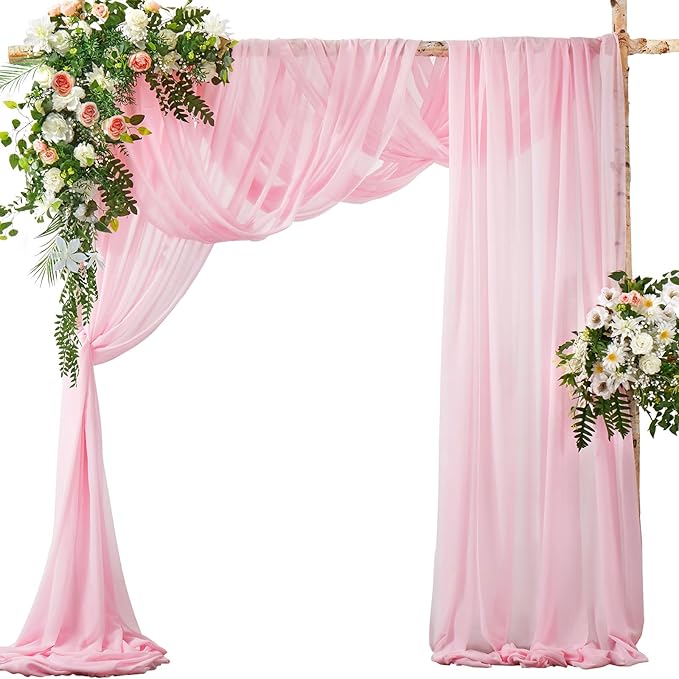 SiinvdaBZX 2 Panels Wedding Arch Draping Fabric 30" x 20Ft Pink Sheer Chiffon by SiinvdaBZX