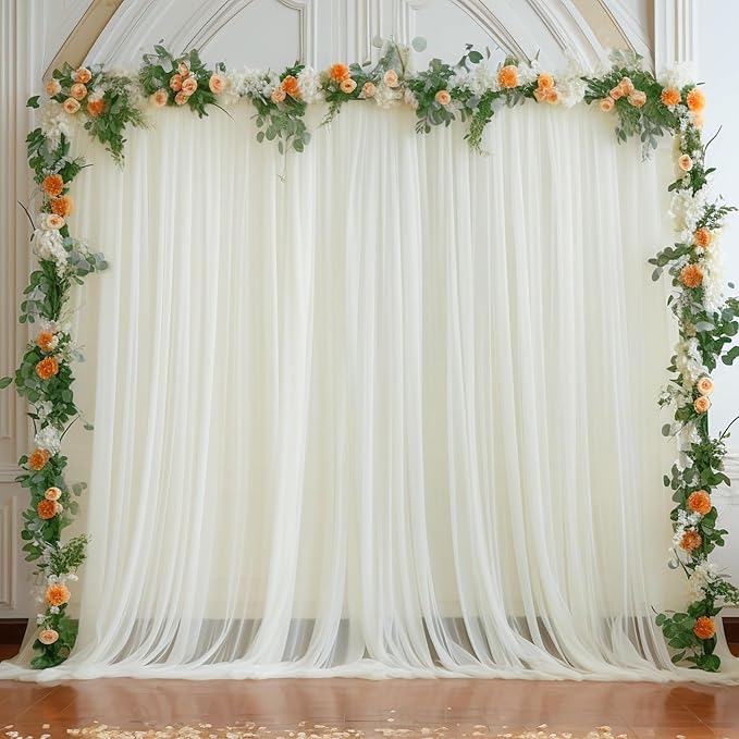 10x10 Ivory Tulle Backdrop Curtains - Image 2
