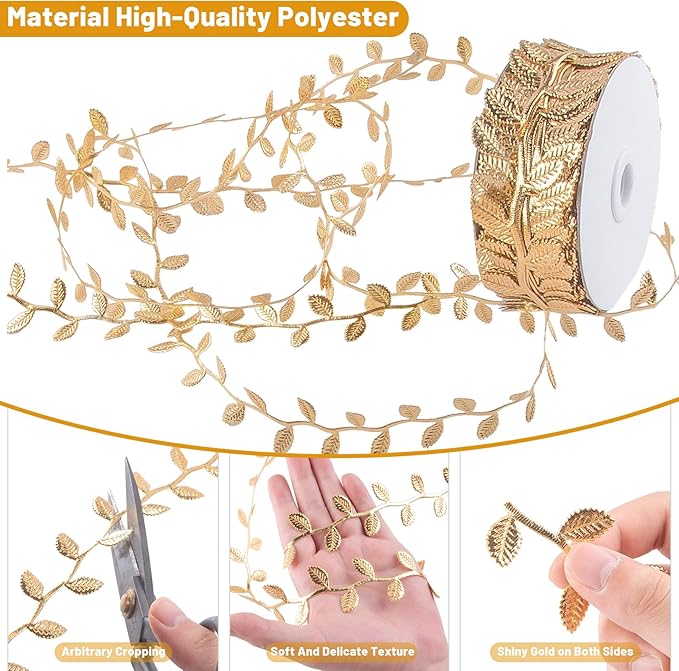 IHKFILAN 21.9Yards Gold Leaf Ribbon, Artificial Leaf Ribbon, Baby Shower Party - Image 3
