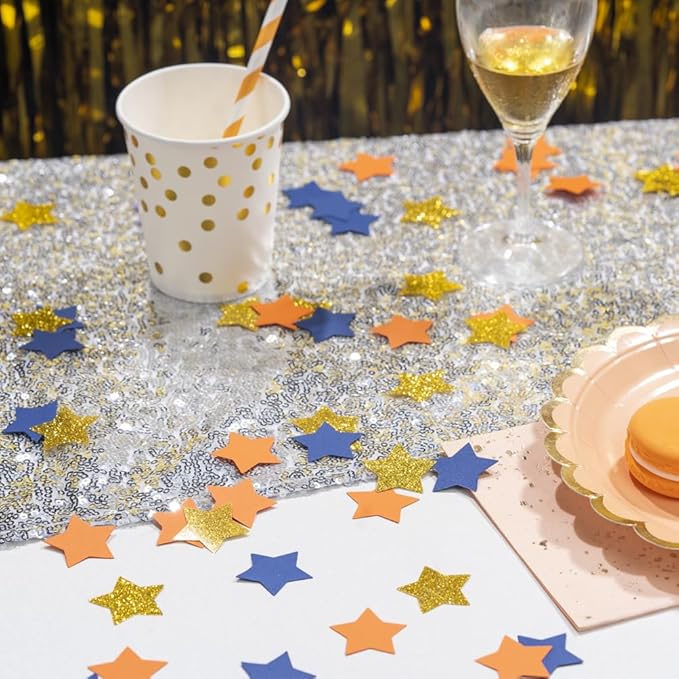 Gold Blue and Orange Star Confetti Table Decoration - Image 3