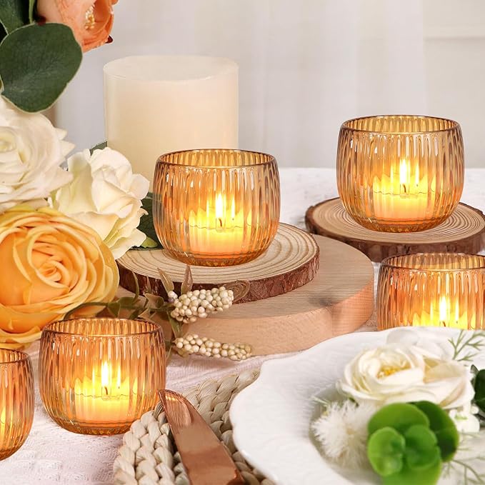 Set of 6 Ribbed Glass Votive Candle Holders, and Home Decor - Image 6