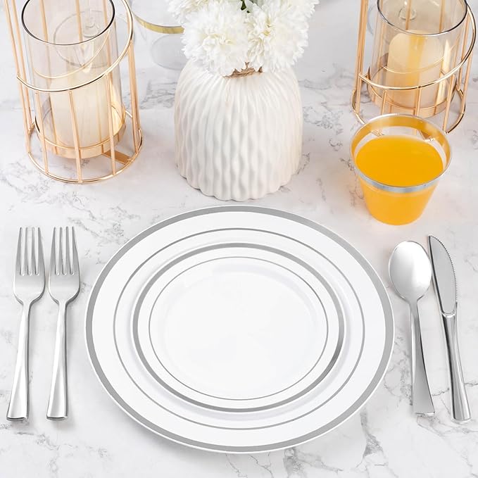 600PCS Silver Plastic Plate Set, Disposable Plates - Image 5