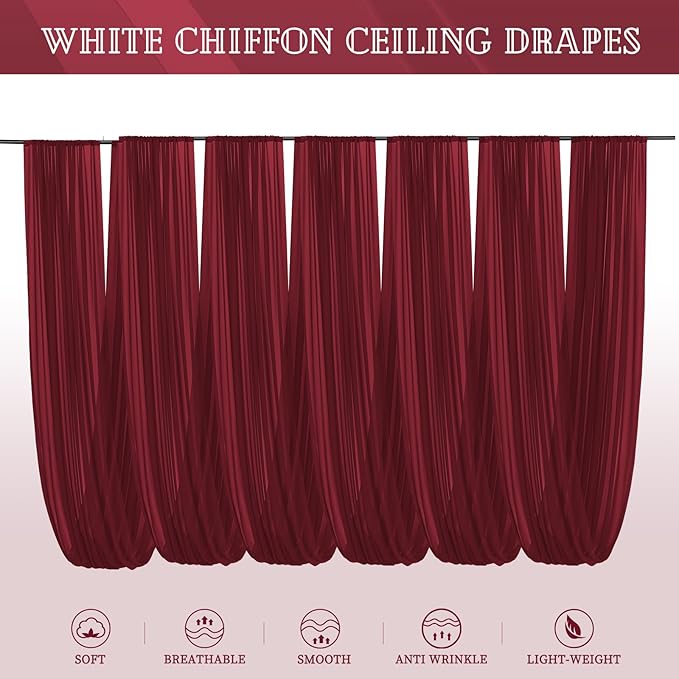 6 Panels Burgundy Ceiling Drapes - Image 7
