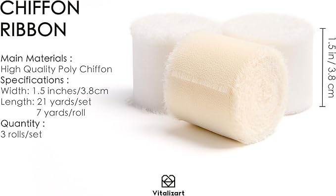 Vitalizart White Handmade Chiffon Silk Ribbon Fringe 1.5" x 21 Yd Frayed Edges - Image 2
