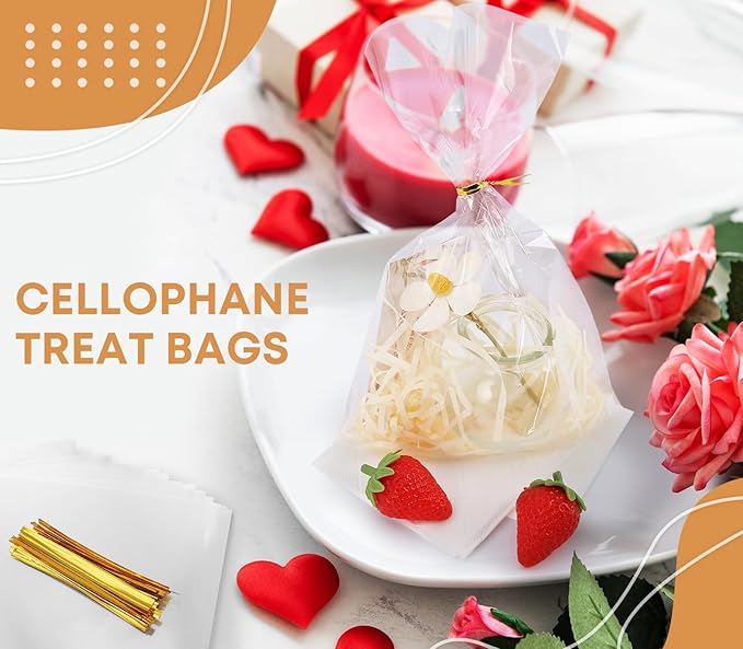SUREHOME Cellophane Bags, 100 Pack Clear Gift Bag Cellophane Treat Bags - Image 5