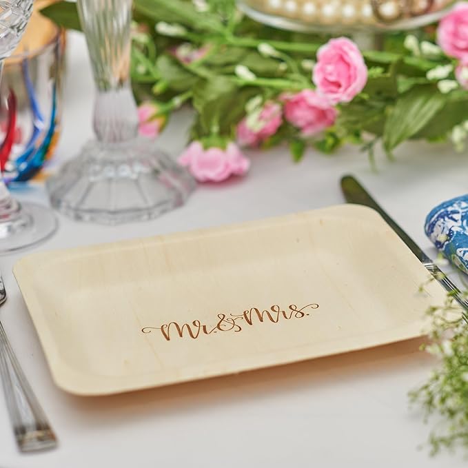 Mr. and Mrs. Disposable Wedding Plates – Rustic, Compostable Alternative to - Image 8