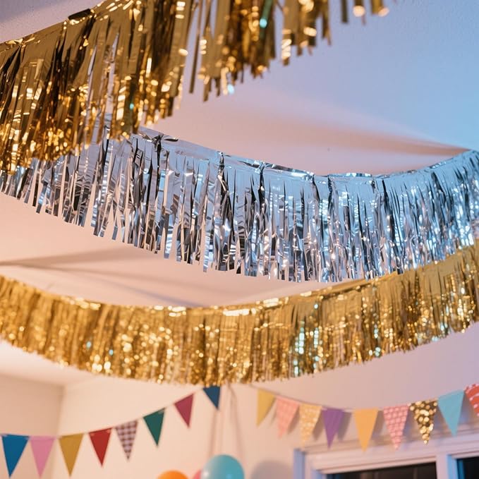 6 Pack Gold Total 60 Feet Foil Fringe Garland Metallic Tinsel Banner Wall - Image 9