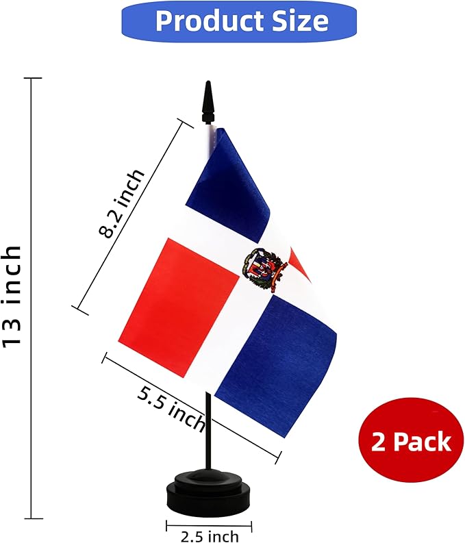 2 Pack Dominican Republic Desk Flag, 5.5x8.2 Inches, Double Sided, Home Office - Image 2