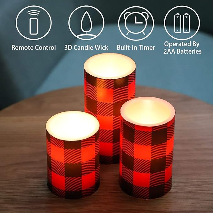 Silverstro Christmas Red Flameless Candles: Farmhouse Theme Flickering Real Wax - Image 3