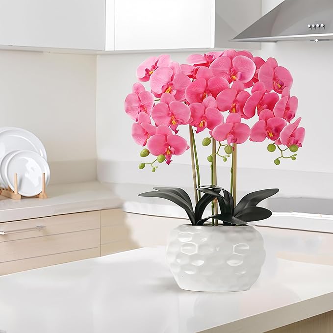 Orchid Artificial Flowers with White Vase Large Silk Faux Phalaenopsis Flowers - Image 6