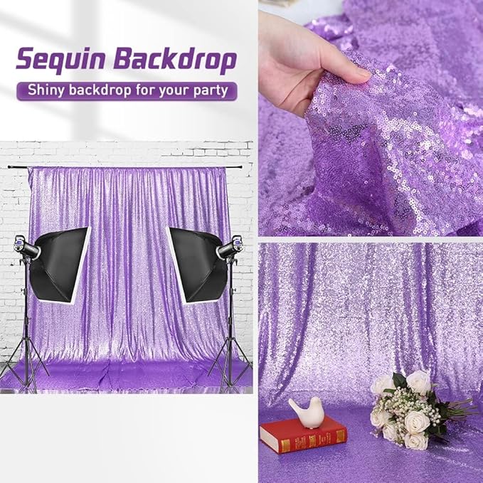 Eternal Beauty Lavender Sequin Backdrop, 20x10 Ft Glitter Background Curtains - Image 2