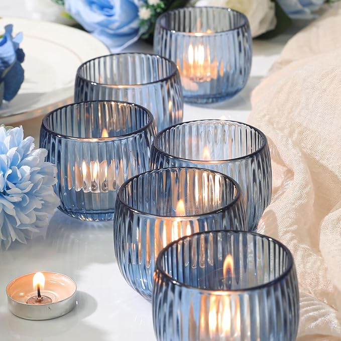 Set of 6 Ribbed Glass Votive Candle Holders, and Home Decor - Image 5