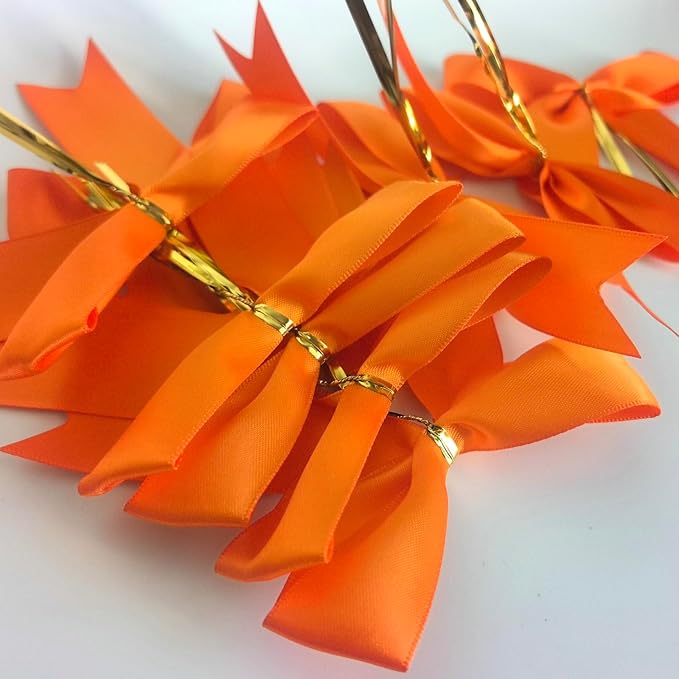 50pcs 3-1/2" Orange Twist Ties Satin Bows in Pumpkin Color Twist Tie Bows - Image 5