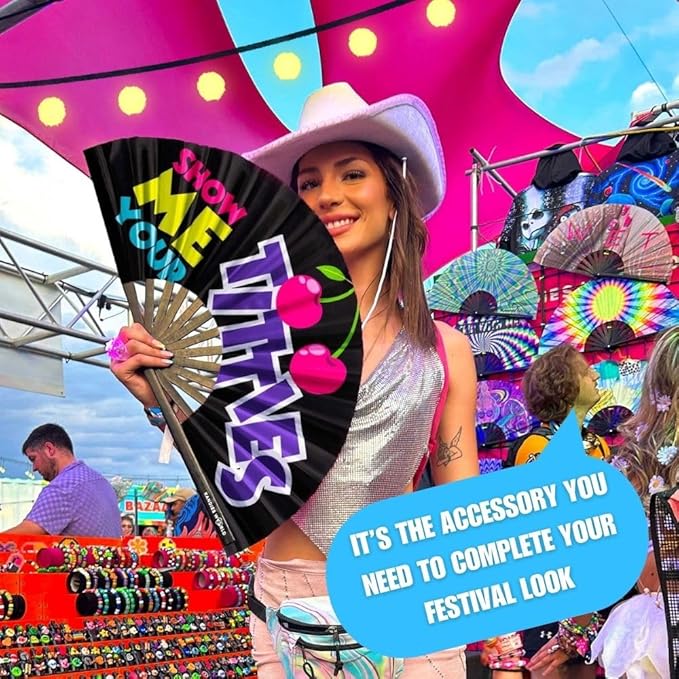 Kandies World UV Reactive Custom Festival Folding Hand Fan - Image 3