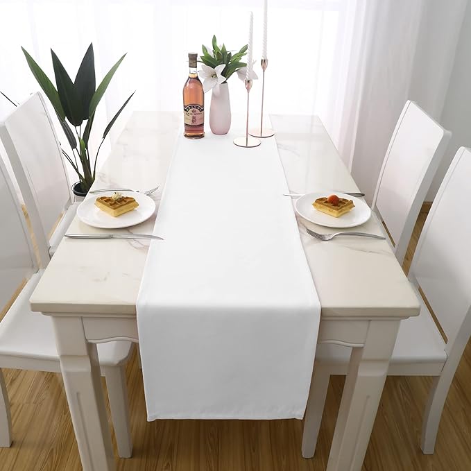DUALIFE Pure White Table Runner 72 inch Length Soft Color Thick Polyester - Image 3