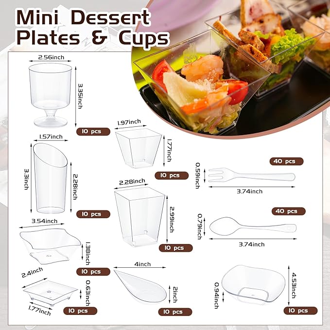 Tessco for you 160 Pcs Mini Appetizer Plates Dessert Cups Spoons Forks Set - Image 2