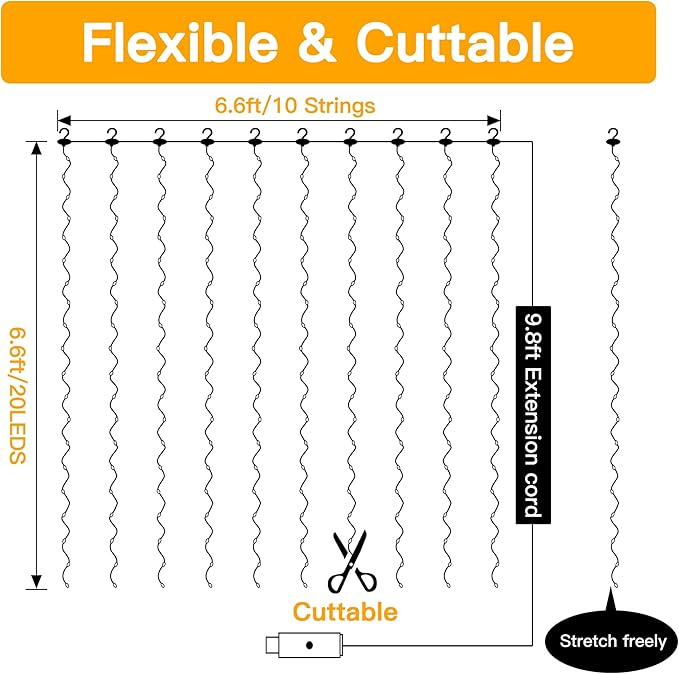 Ollny Silver Copper Wire Fairy Lights Curtain 200 LED 6.6x6.6ft, USB Warm White - Image 9