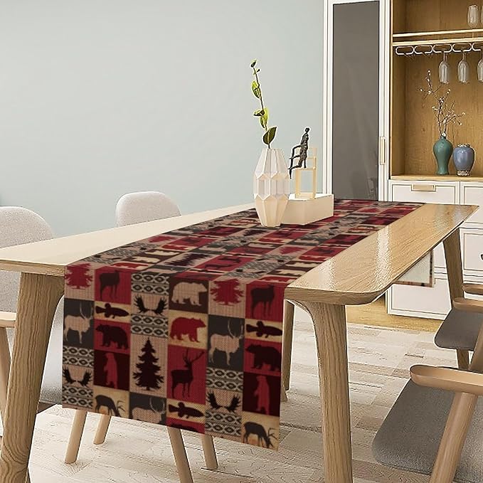 Retro Rustic Bear Table Runner, Wild Bear Cabin Pine Farmhouse Table Runner - Image 7