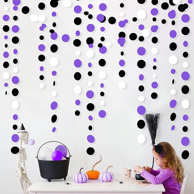 46Ft Purple Black Circle Dots Garlands Black Purple and White Polka Dot Hanging - Image 7