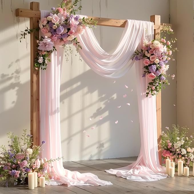 Wedding Arch Draping Fabric, 1 Panel 28" x 19Ft Blush Arch Drapes Sheer - Image 3