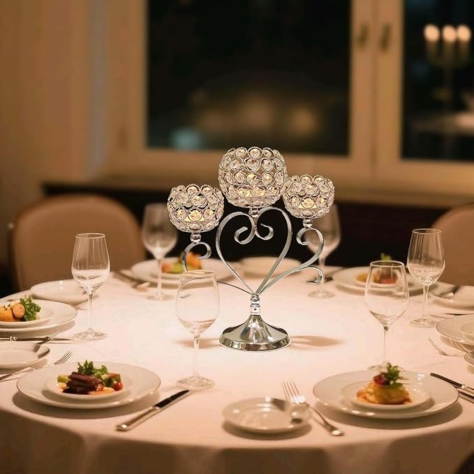 6 Pcs Silver 3-Arm Heart Tea Light Candle Holder - Image 6