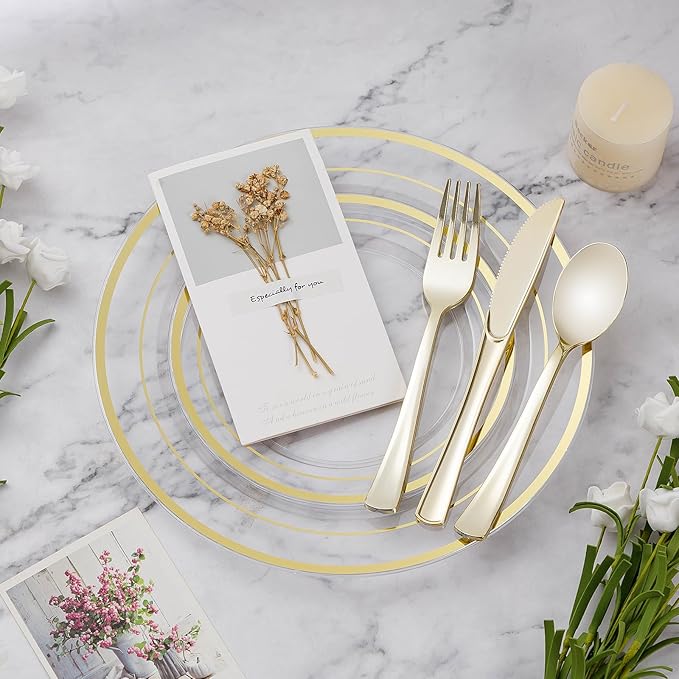 BESTVIP 150PCS Plastic Dinnerware Set, Anniversary, Includes: Dinner Plates - Image 2