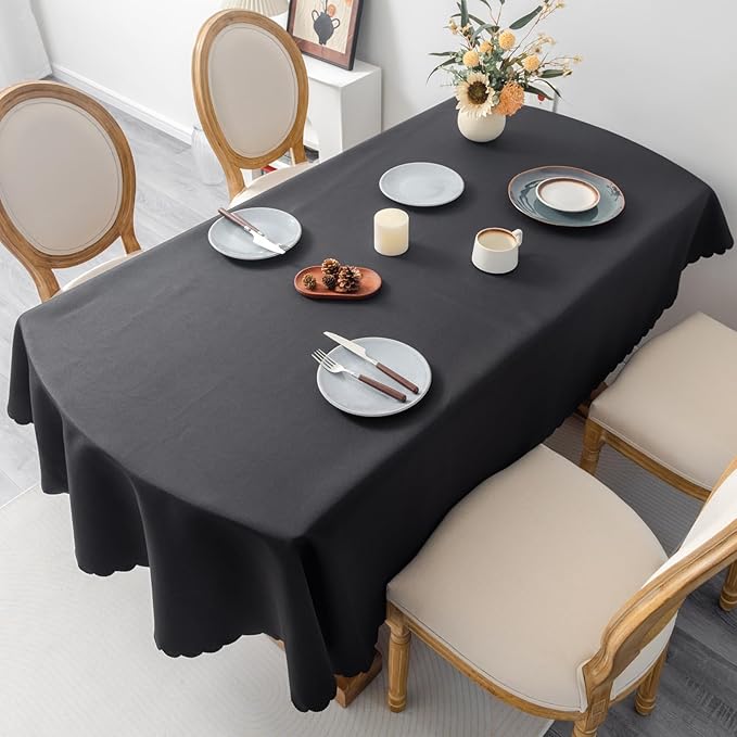 Oval Black Tablecloth 60 x 84 Inch Polyester Fabric Washable Table Cloth - Image 3