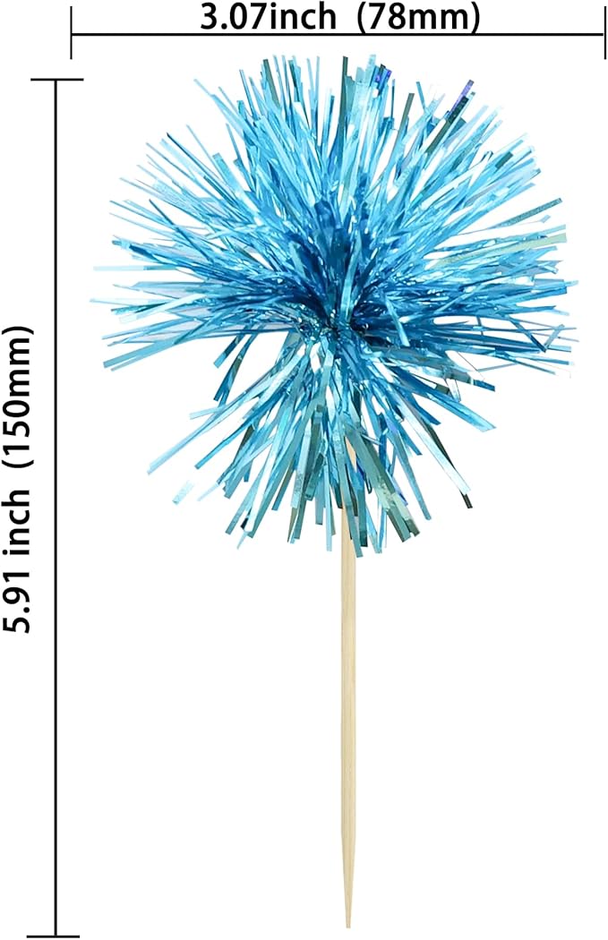 Ephlyn 30Pcs Foil Firework Cupcake Toppers Sparkle Tinsel Cupcake Picks Happy - Image 2