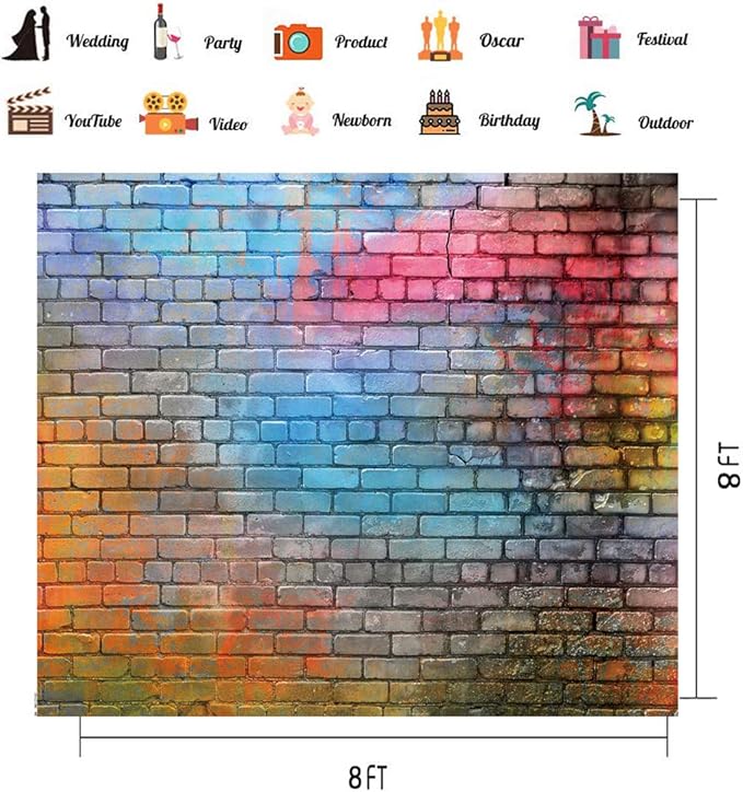 Colorful Graffiti Brick Wall Backdrop 8x8ft – Urban Street Art Background - Image 2