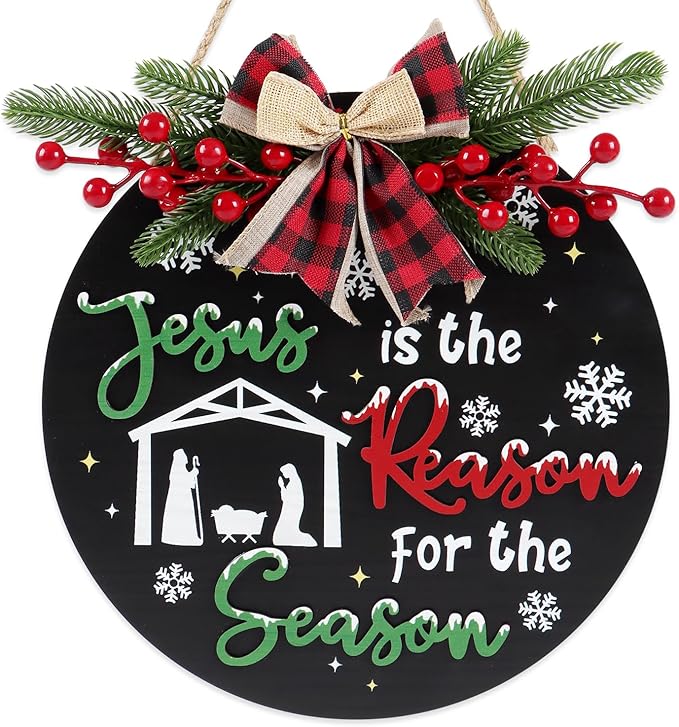 CHDITB Jesus is The Reason for The Season Front Door Sign Wreath, Wooden 3D by CHDITB