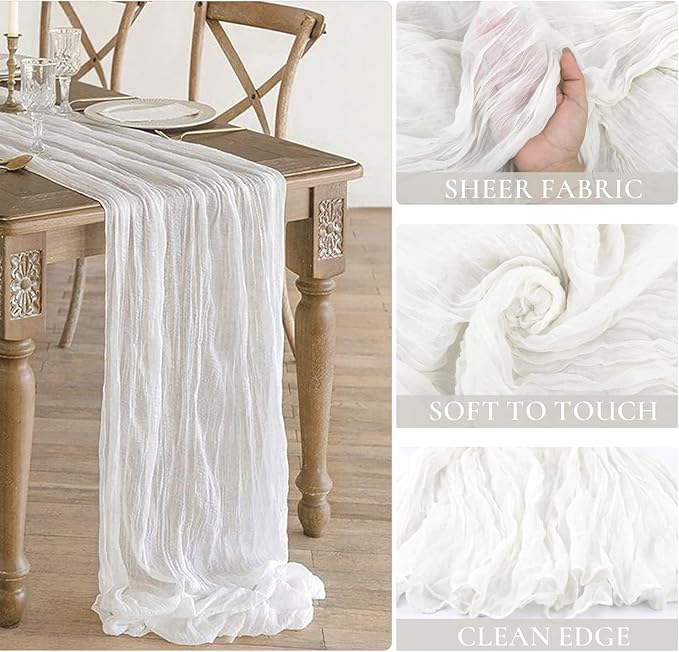 White Cheesecloth Table Runner, 10Ft Boho Gauze Cheese Cloth Table Runner - Image 3