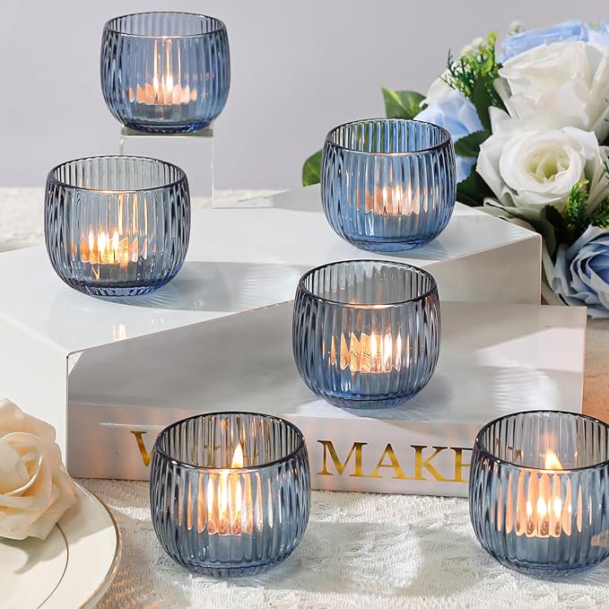 Set of 6 Ribbed Glass Votive Candle Holders, and Home Decor - Image 7