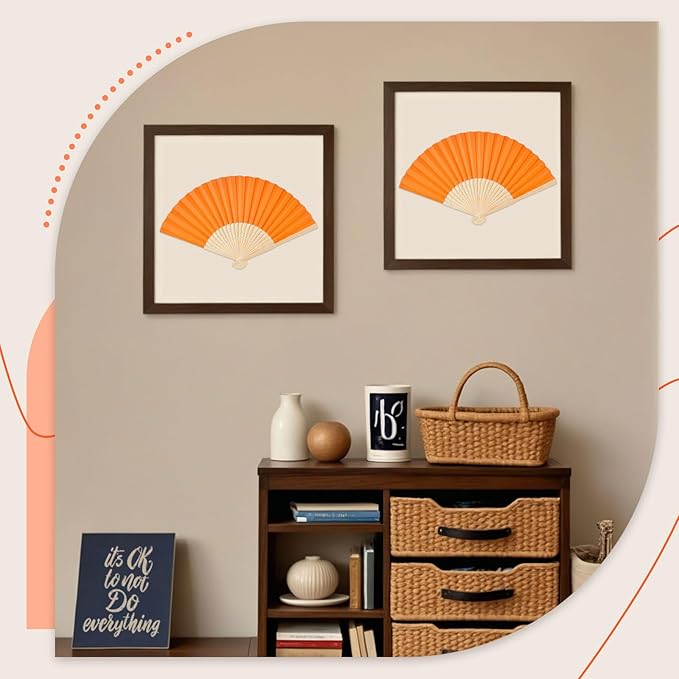 JOHOUSE 12 Packs Paper Folding Hand Fans, 8.3 Inch Orange Paper Fans Handheld - Image 4