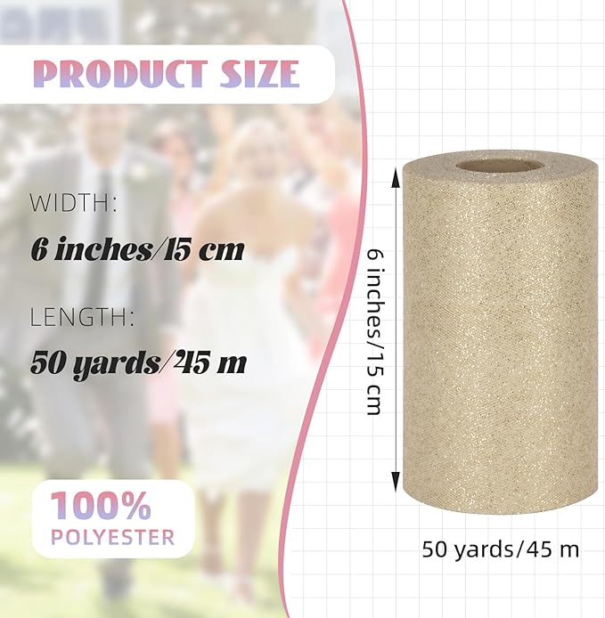 Glitter Tulle Rolls 6” by 50 Yards Sparkle Tulle Fabric Ribbon Sequin Tulle - Image 4