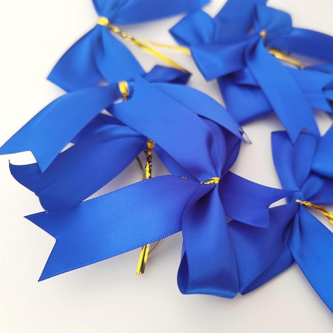 50pcs 3-1/2 Inch Blue Satin Ribbon Bows - Image 8