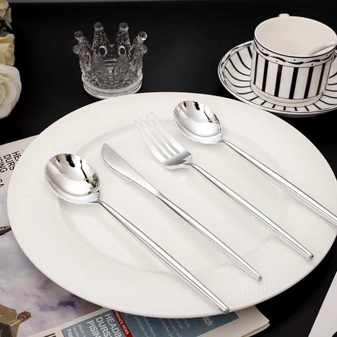 SUT 300Pcs Silver Plastic Cutlery, 100 plastic Spoons, 100 plastic Knives Heavy - Image 3