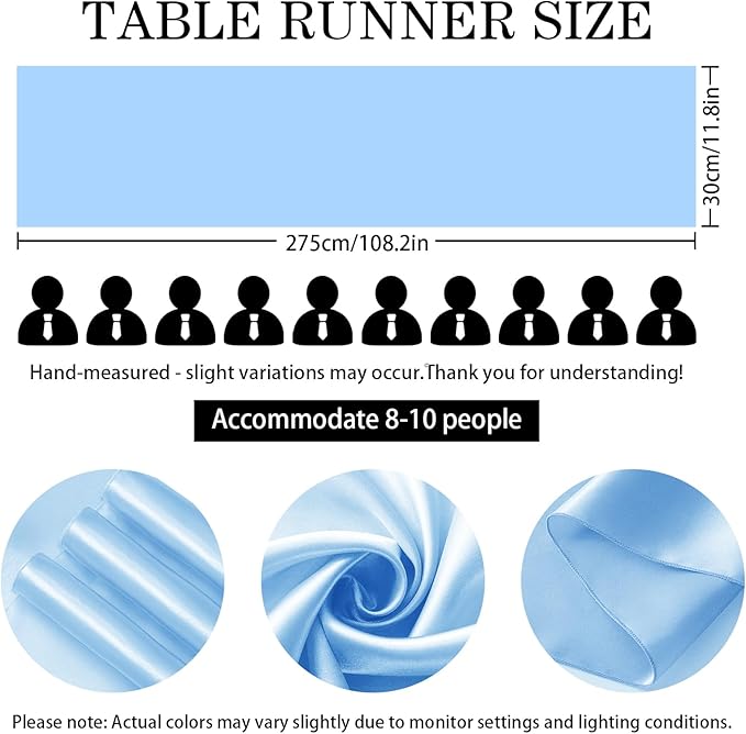 SHEJIZE 2 Pack Light Blue Satin Table Runner 12x108 Inches Long, Bright Silky - Image 5