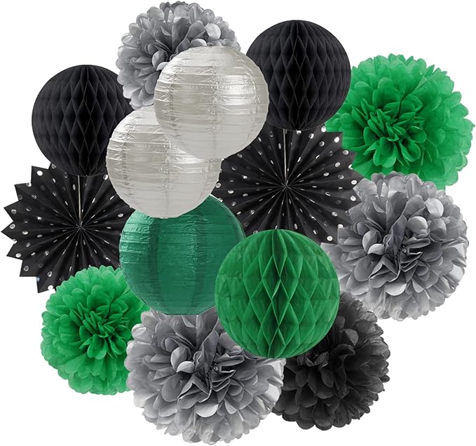 Black-Green Silver Party-Decorations Streamers Lanterns by OURUOLA