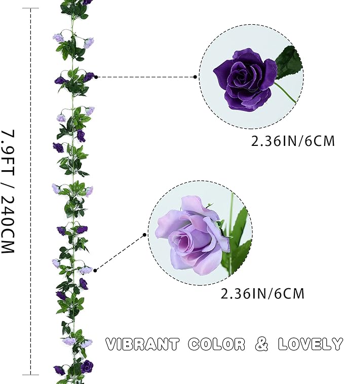 Floweroyal 2 Pack Artificial Flower Garlands 15.8FT Fake Rose Vines Silk - Image 2