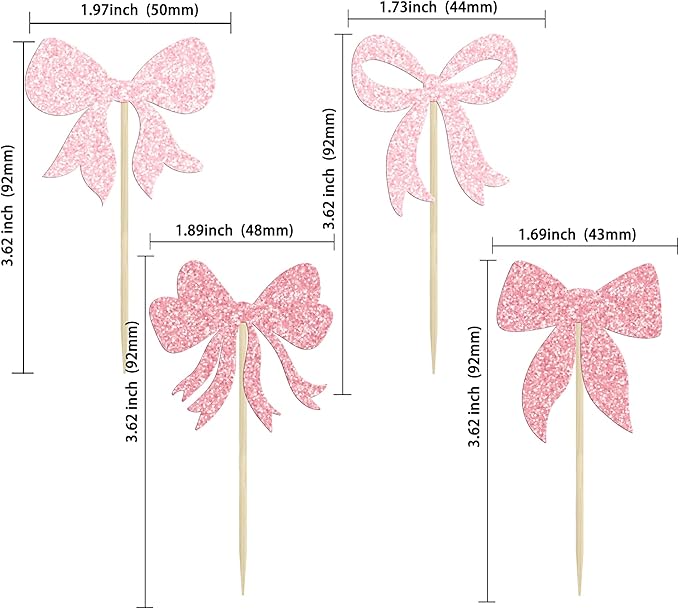 Gyufise 36Pcs Bow Cupcake Toppers Glitter Bowknot Cupcake Picks Bow Tie - Image 2