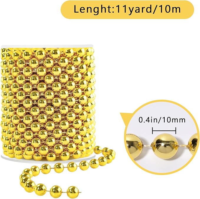 Faux Gold Pearl Bead Garland - 10mm Christmas Tree Beads 11 Yards Gold Pearl - Image 2