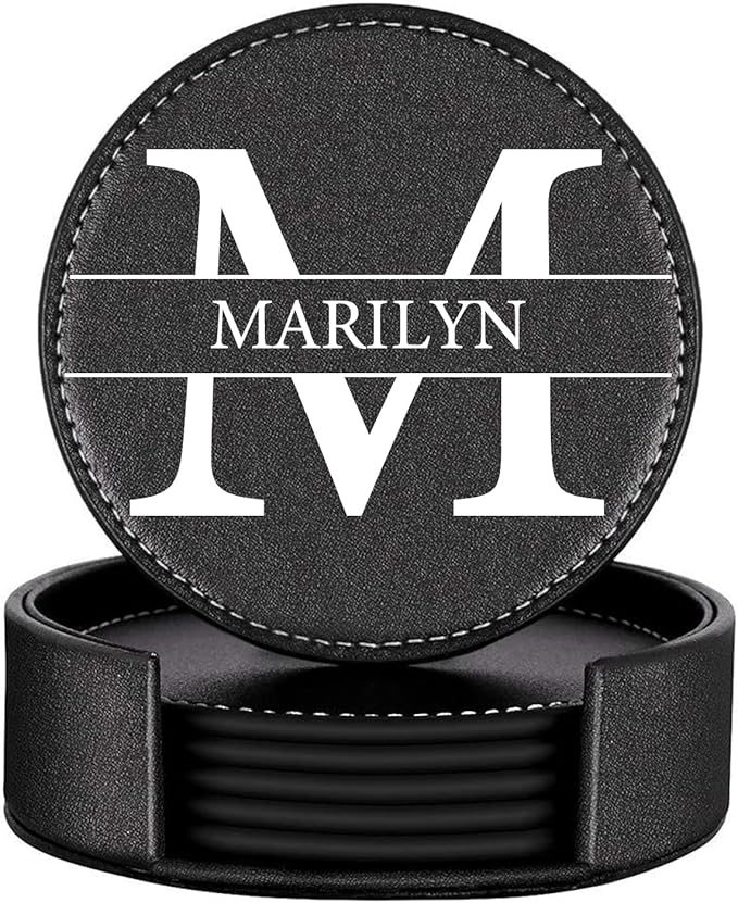 Custom Coasters Set of 6, Personalized Leather Coasters by XINYIMAI